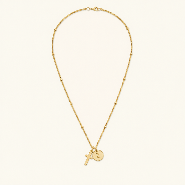 Selah Cross Initial Gold Necklace
